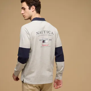 【NAUTICA】官方旗艦 男裝 航海印花撞色長袖POLO衫(灰色)