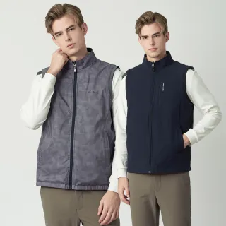 【pierre cardin 皮爾卡登】休閒服飾 男款 印花雙面穿立領鋪棉背心-深藍色(5255362-39)