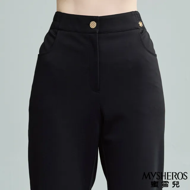 【MYSHEROS 蜜雪兒】造型都會長褲 前釦拉鍊後鬆緊 顯瘦百搭(黑)