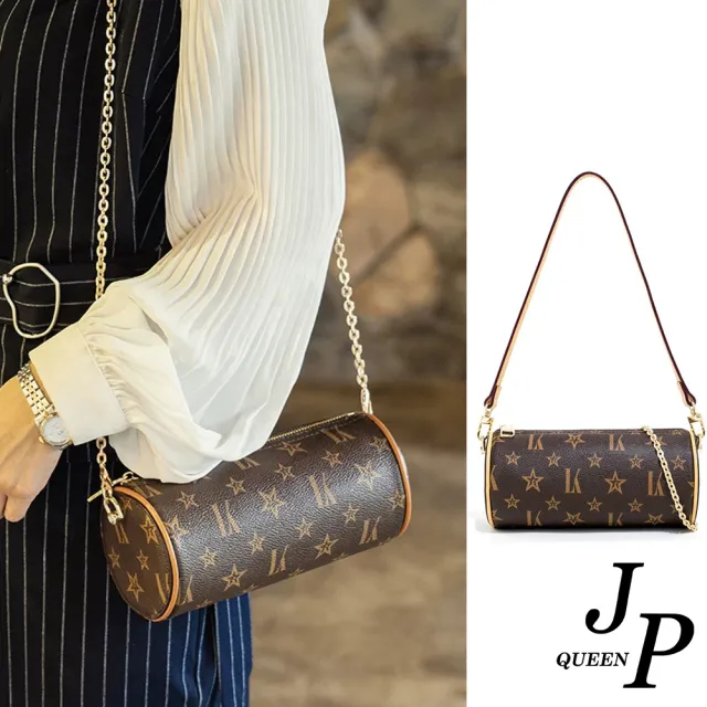 【Jpqueen】精品英式花漾復古真牛皮鍊條圓柱水桶肩背包(3色可選)