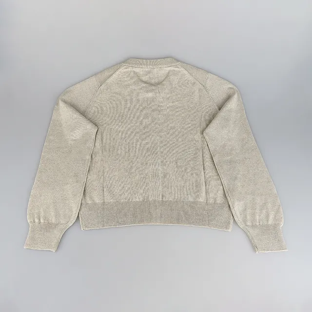 【Maison Kitsune】MAISON KITSUNE 標籤LOGO羊毛長袖6鈕釦圓領開襟衫(女款/淺米)