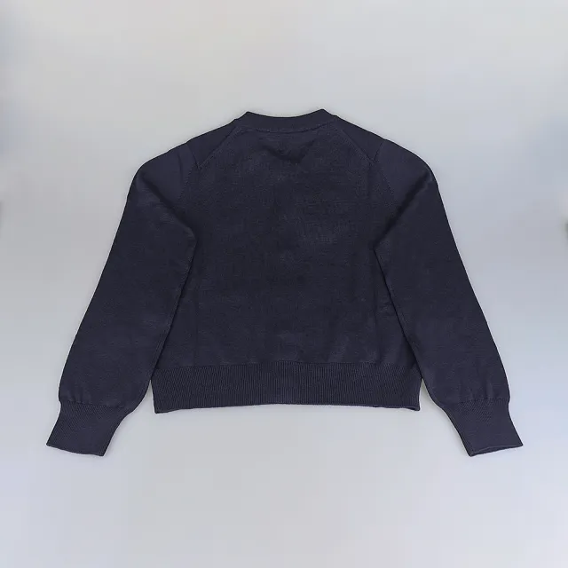 【Maison Kitsune】MAISON KITSUNE 標籤LOGO羊毛長袖6鈕釦圓領開襟衫(女款/墨藍)