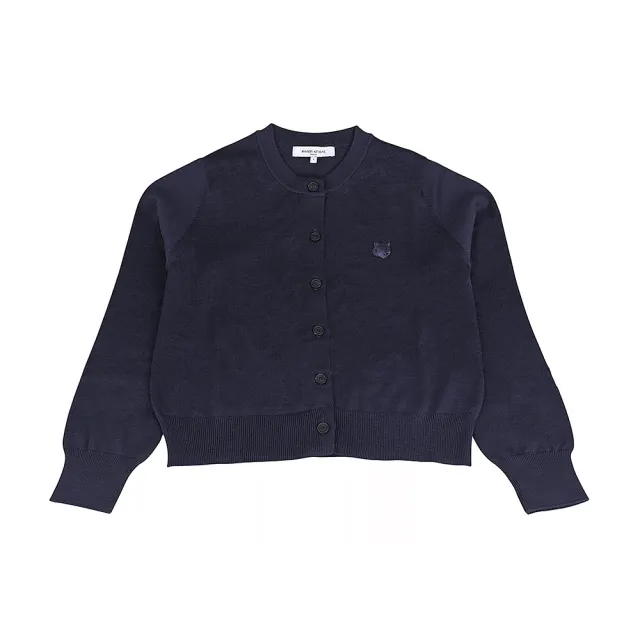 【Maison Kitsune】MAISON KITSUNE 標籤LOGO羊毛長袖6鈕釦圓領開襟衫(女款/墨藍)
