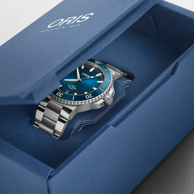 【ORIS 豪利時】Aquis 時間之海300米潛水日期機械錶-銀x藍/43.5mm(0173377894135-0782304PEB)
