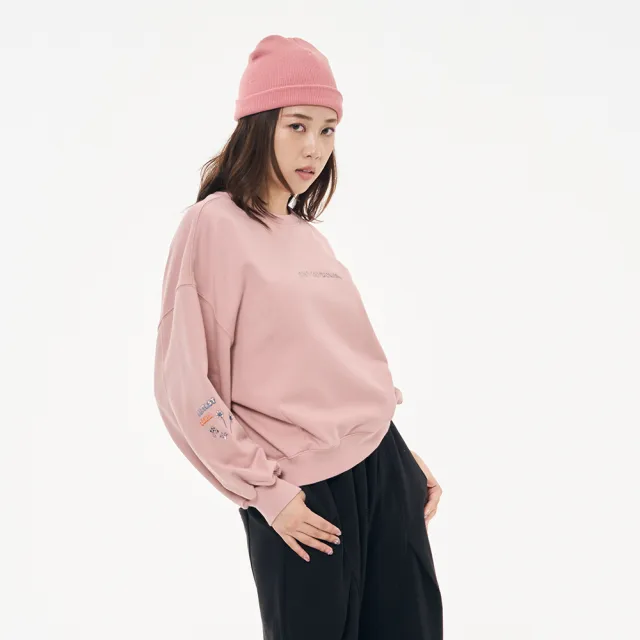 【5th STREET】雙11 女裝 長袖 寬版上衣 大學t 粉紅(561005)