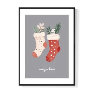 【菠蘿選畫所】聖誕襪的魔法時刻 - 30x40cm(聖誕節禮物/臥室佈置/玄關掛畫)