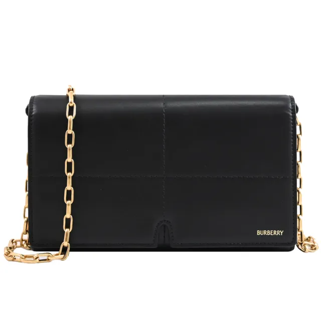 【BURBERRY 巴寶莉】Snip WOC簡約燙金LOGO牛皮翻蓋鏈包斜背包(黑)