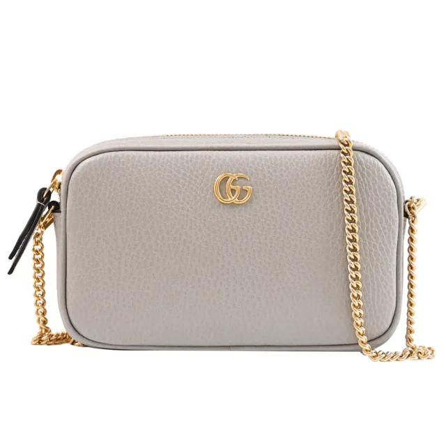 【GUCCI 古馳】GG Marmont 18.5cm 簡約雙G LOGO迷你相機包斜背包(灰)