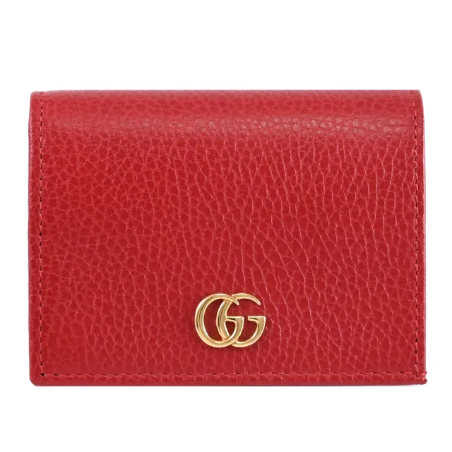 【GUCCI 古馳】GG Marmont 簡約雙G LOGO扣式零錢短夾(紅)