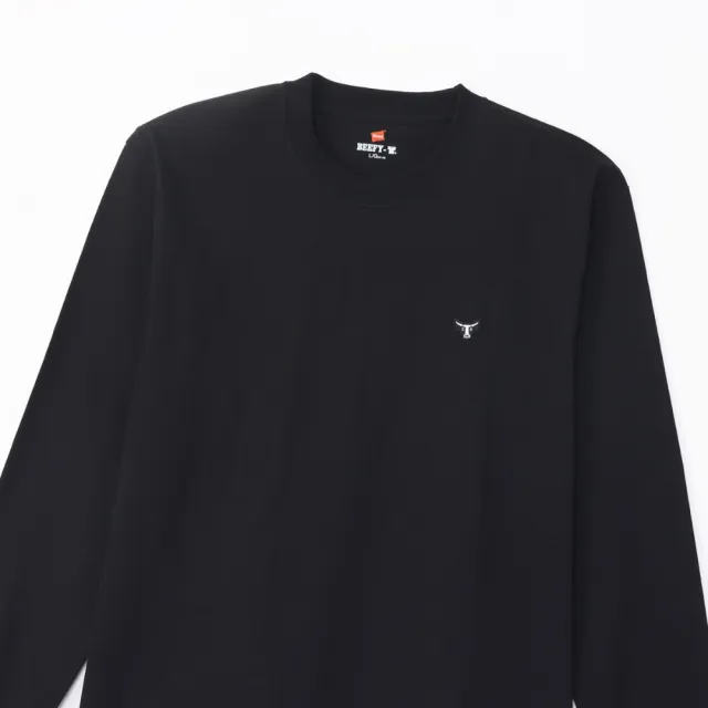 【Hanes】官方直營 男款-BEEFY系列 布章長袖TEE-黑色(H8-X401-090 日規)-出清品
