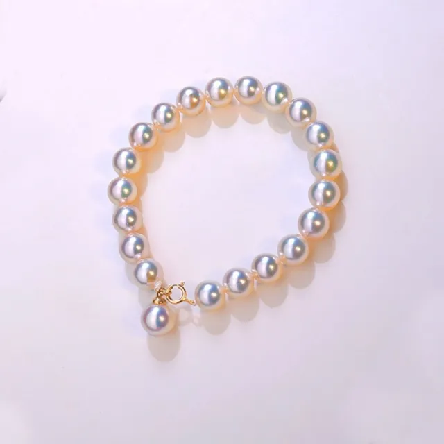 【La Corser】18K金 5-6mm 日本 Akoya 天然海水珍珠 手串 白透粉 極強光珍珠 手鍊 手鐲 送女友首選