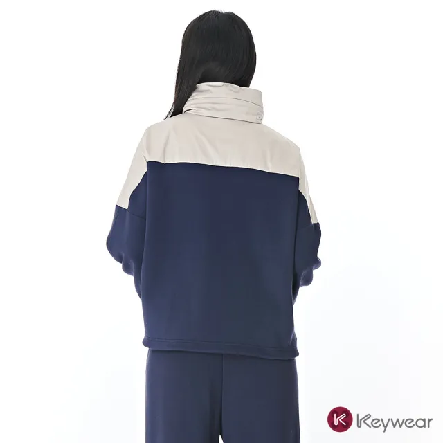 【KeyWear 奇威名品】撞色拼接開襟連帽上衣