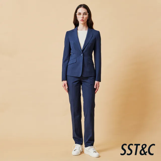 【SST&C】女裝 可機洗_霧藍色花瓣形方領修身版西裝外套-825212012171(換季65折)