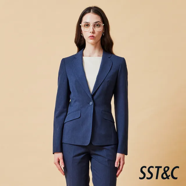 【SST&C】女裝 可機洗_霧藍色花瓣形方領修身版西裝外套-825212012171(換季65折)