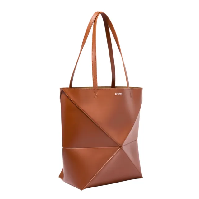 【LOEWE 羅威】Puzzle Fold Tote 中款 亮面牛皮 折疊 肩背包 托特包 松鼠棕色