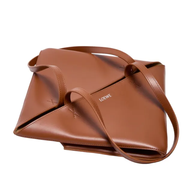 【LOEWE 羅威】Puzzle Fold Tote 中款 亮面牛皮 折疊 肩背包 托特包 松鼠棕色