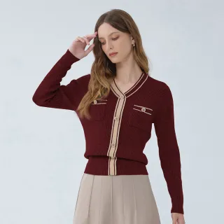 【ILEY 伊蕾】輕奢灰撞色V領混羊毛針織上衣(兩色；M-XL；1234455015)