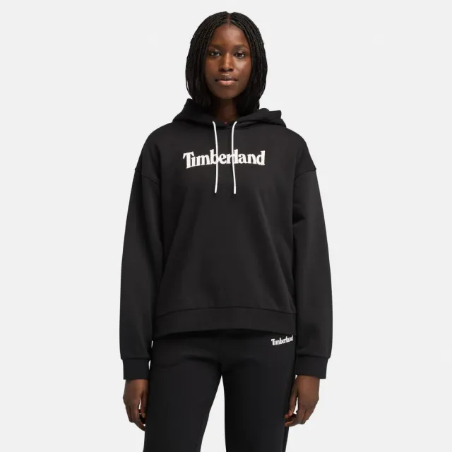 【Timberland】女款黑色寬版LOGO連帽上衣(A645Y001)