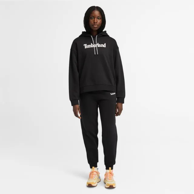 【Timberland】女款黑色寬版LOGO連帽上衣(A645Y001)