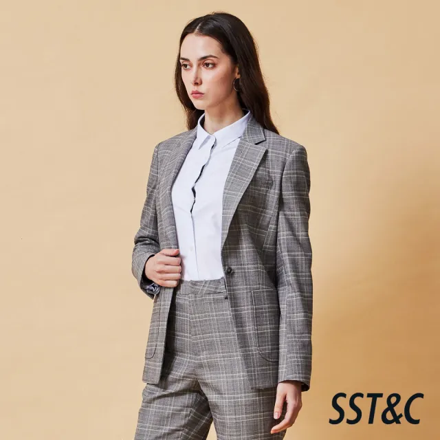 【SST&C】女裝 可機洗_灰色格紋修身版西裝外套-825212012021(換季65折)