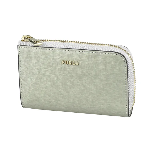 【FURLA 芙拉】FURLA Babylon雷雕金字LOGO防刮牛皮L型拉鍊零錢鑰匙包(大理石灰x內芭蕾粉)