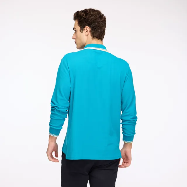 【NAUTICA】官方旗艦 男裝 跳色線條領口長袖POLO衫(藍色)