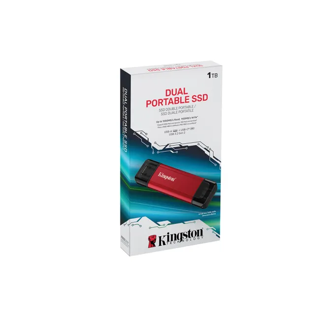 【Kingston 金士頓】Dual Portable Solid-State Drive USB-A/C 1TB 雙介面行動固態硬碟(SPSD/1TB)