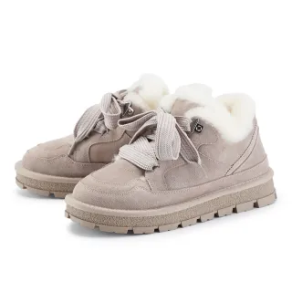 【ORIN】磨面牛皮毛絨綁帶厚底休閒鞋(灰色)