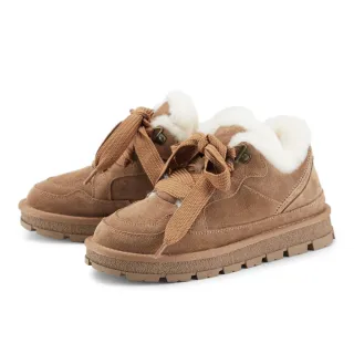 【ORIN】磨面牛皮毛絨綁帶厚底休閒鞋(棕色)