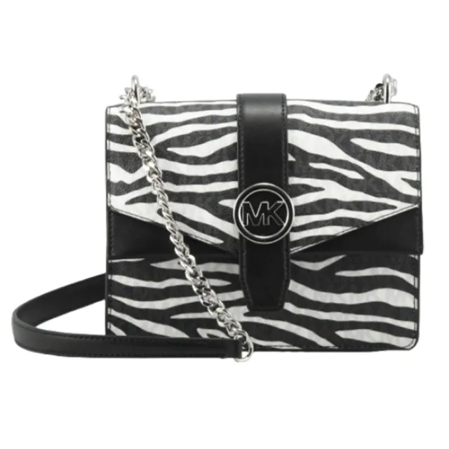 【Michael Kors】GREENWICH高雅獸紋金屬鍊帶上掀手提/肩背/斜背包35S5SGRC1V(黑白)