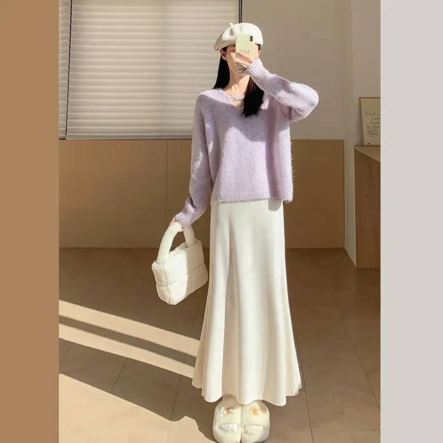 【Pure 衣櫃】純色毛呢半身魚尾A字高腰女長裙(高腰女長裙/KDSQ-122)
