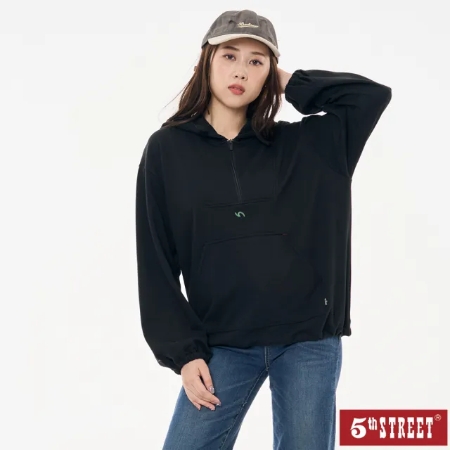 【5th STREET】雙11 女裝 長袖 帽t 連帽上衣 黑色(560955)