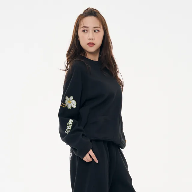 【5th STREET】雙11 女裝 長袖 logo 寬版上衣 大學t 黑色(560971)