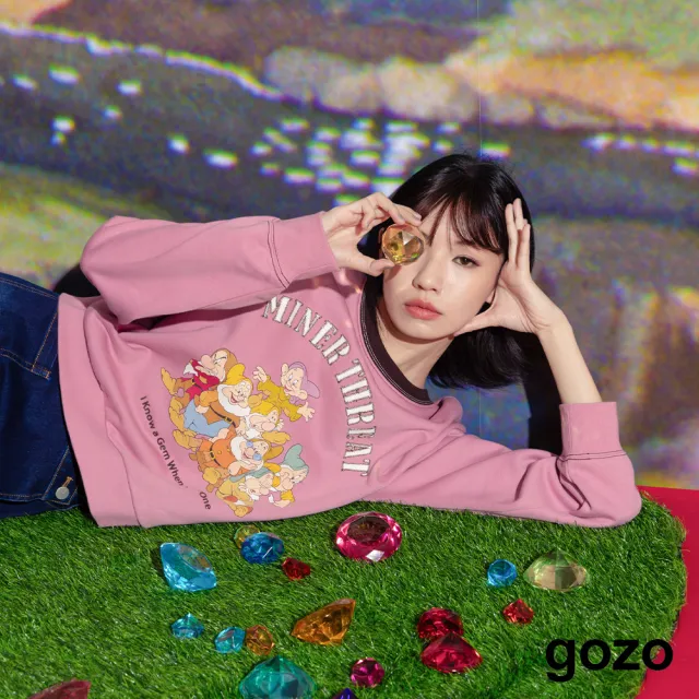 【gozo】迪士尼系列 小矮人集合撞色領落肩大學T(兩色)