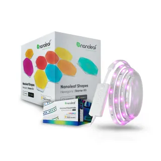 【Nanoleaf】造型組合-智能六角燈9片組+智能燈帶2M(RGB LED 觸控 音樂 氣氛燈 LED燈 像素燈)