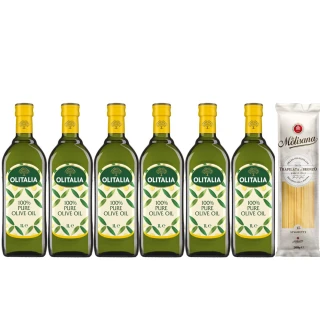 【Olitalia 奧利塔】超值純橄欖油禮盒組1000mlx6瓶(+贈Molisana茉莉義大利細直麵500gx2包)