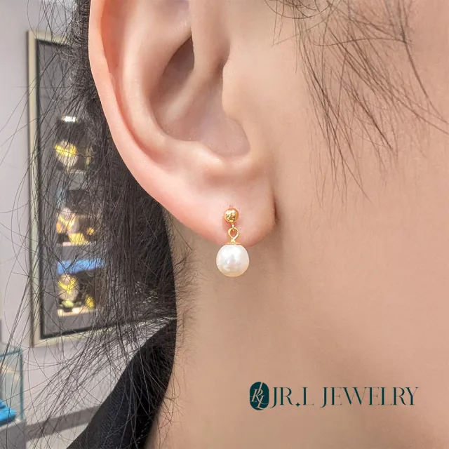 【JR.L金瑞利珠寶】雙12 天然珍珠 蜜糖18K金珍珠耳環(6-6.5MM)