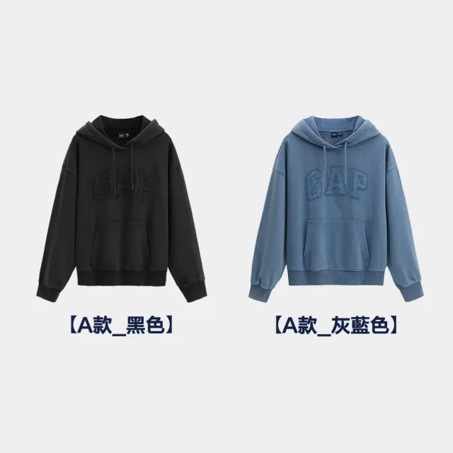 【GAP】女裝 Logo刺繡/印花假兩件圓領帽T/刷毛翻領大學T-多款任選(795440&795441&795458&817101)
