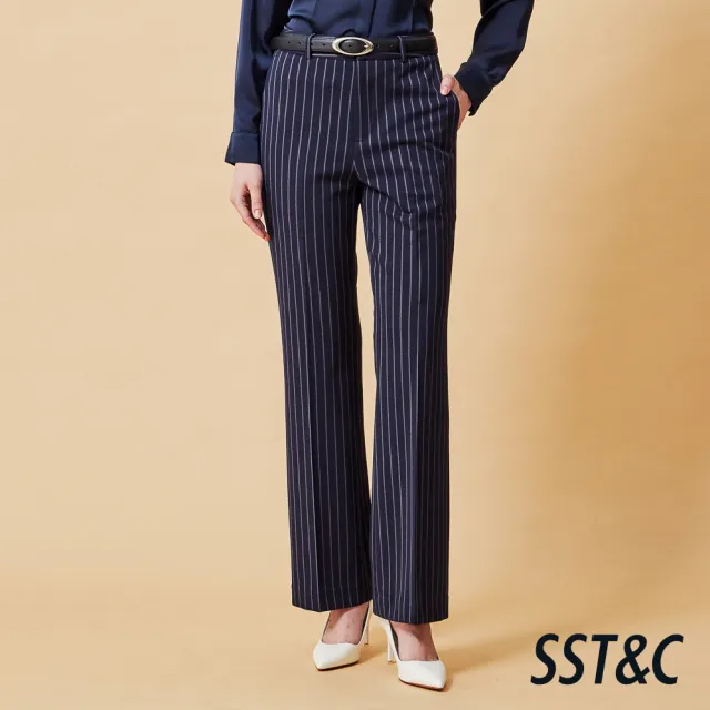 【SST&C】女裝 可機洗_針織藏青條紋西裝褲-825212020311(換季65折)