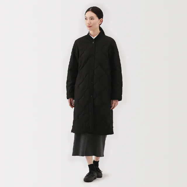 【MUJI 無印良品】女蓬鬆鋪棉刺縫大衣(黑色/深米/卡其綠)