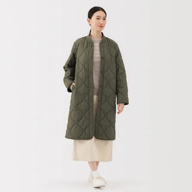 【MUJI 無印良品】女蓬鬆鋪棉刺縫大衣(黑色/深米/卡其綠)