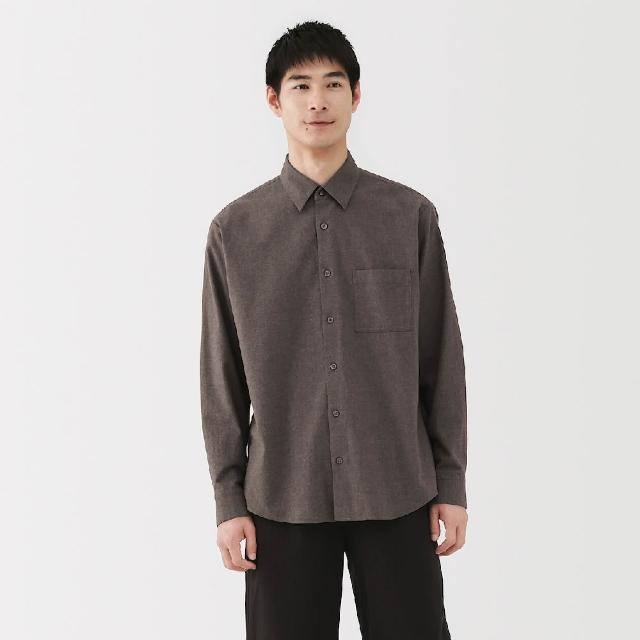 【MUJI 無印良品】男棉混羊毛法蘭絨長袖襯衫(深灰/黑色/棕色)