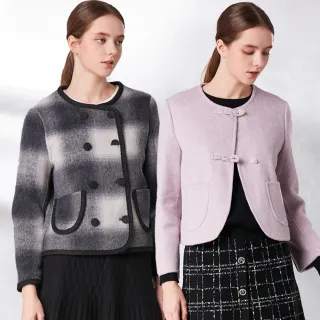 【GLORY21】獨家特談！etc.手工雙面格紋翻領金屬扣翻領愛心扣小香風毛呢短版外套(多款多色任選)