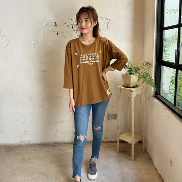 【Hana Mokuba】花木馬日系女裝印花寬鬆圓領長袖上衣(T恤)