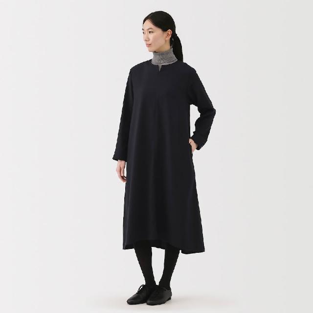【MUJI 無印良品】女起毛長袖洋裝(深灰/暗藍)