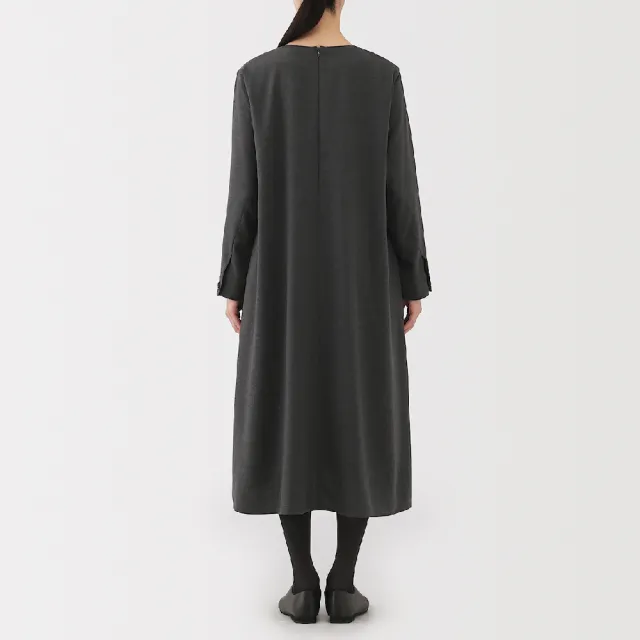 【MUJI 無印良品】女起毛長袖洋裝(深灰/暗藍)