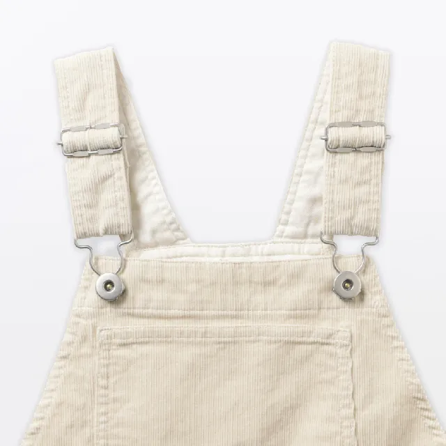 【MUJI 無印良品】兒童彈性燈芯絨吊帶褲(象牙白/深棕)