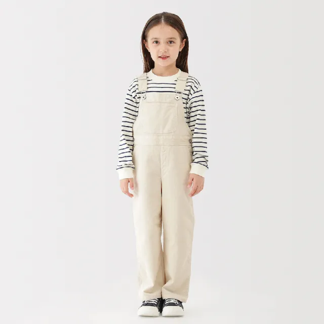 【MUJI 無印良品】兒童彈性燈芯絨吊帶褲(象牙白/深棕)