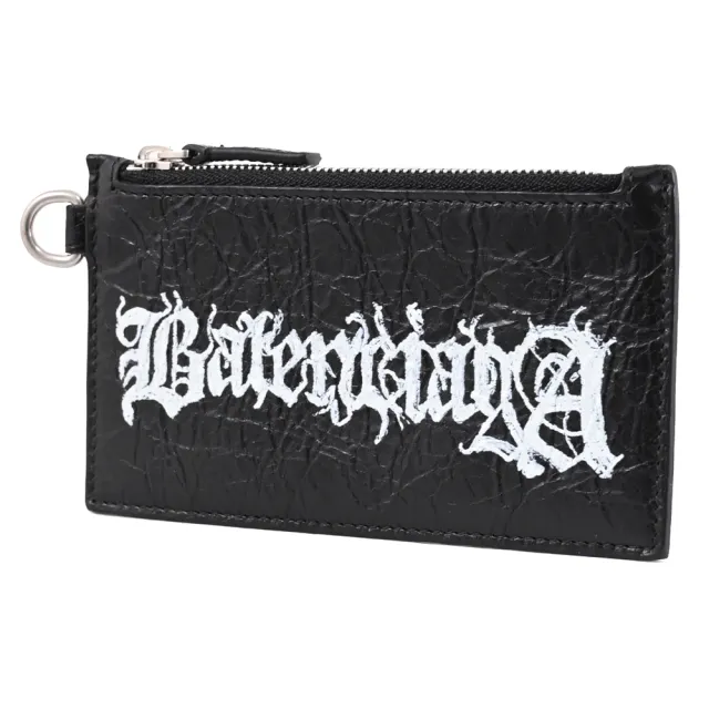 【Balenciaga 巴黎世家】歌德字母LOGO斜背頸掛牛皮信用卡證件零錢包(黑)