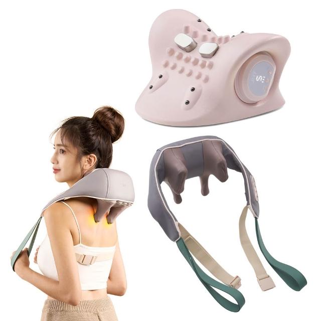 【JHT】6D舒鬆肩頸按摩器+頸椎熱敷牽引枕K-1610+K-1590(肩頸斜方肌按摩/肩頸熱敷)